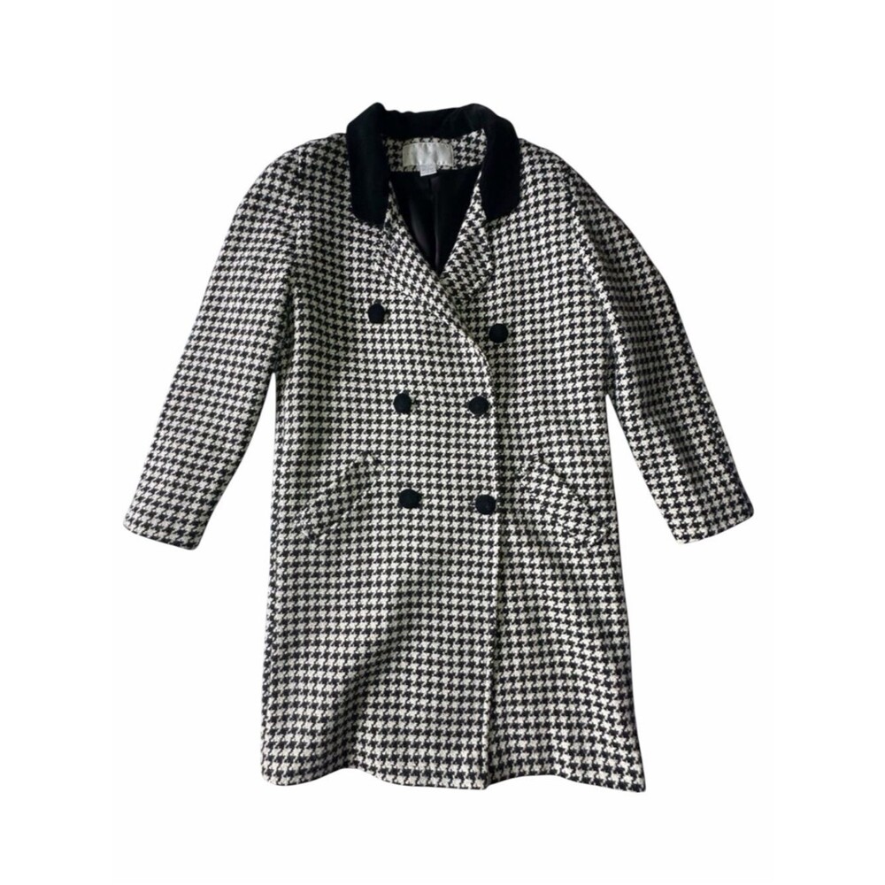 The Limited Vintage 90s Wool Houndstooth Coat Women 4 Double Breasted Velvet